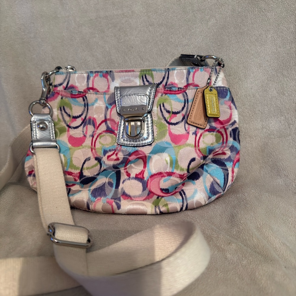 Coach Multicolor Circle Print Crossbody with Silver Accents Y2K